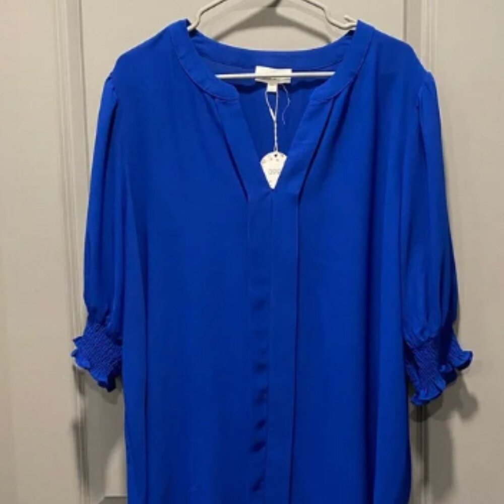 Vibrant Blue Blouse with Ruffled Sleeves